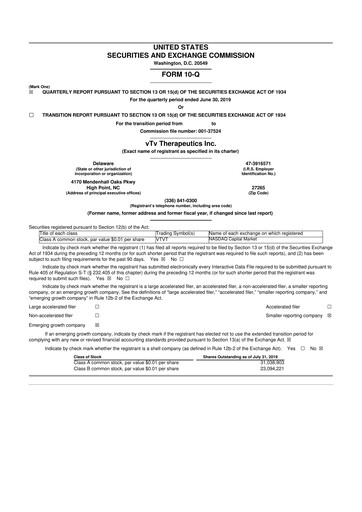 Thumbnail vTv Therapeutics
 10-Q Quarterly Report FY2019 