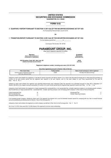 Vorschaubild Paramount Group 10-Q Quartalsbericht 2019 