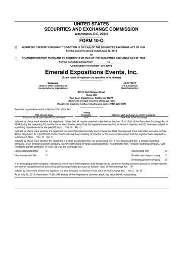 Thumbnail Emerald Holding 10-Q Quarterly Report FY2019 