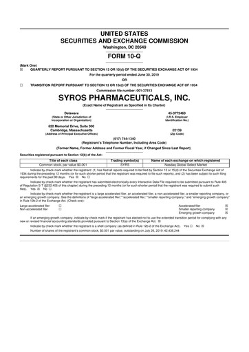 Vorschaubild Syros Pharmaceuticals
 10-Q Quartalsbericht 2019 