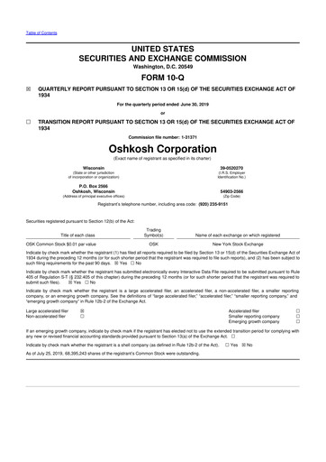 Thumbnail Oshkosh Corporation
 10-Q Quarterly Report FY2019 