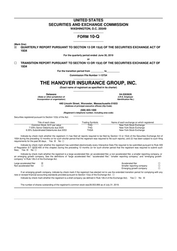 Thumbnail Hanover Insurance Group 10-Q Quarterly Report FY2019 