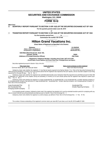 Thumbnail Hilton Grand Vacations
 10-Q Quarterly Report FY2019 