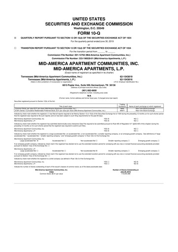Thumbnail Mid-America Apartment Communities 10-Q Quarterly Report FY2019 