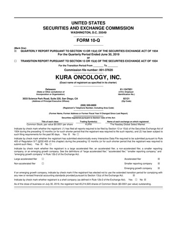 Thumbnail Kura Oncology
 10-Q Quarterly Report FY2019 