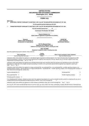 Miniature Paycom
 10-Q Rapport trimestriel 2019 
