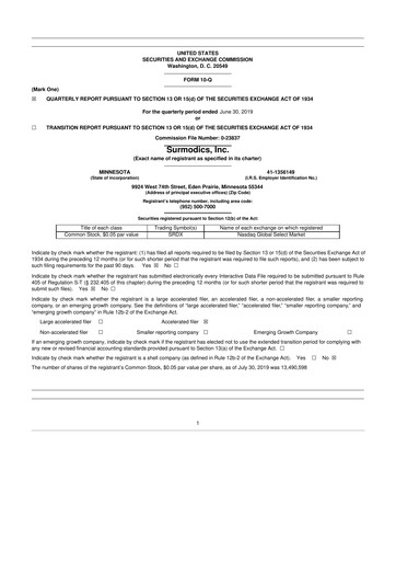 Thumbnail SurModics 10-Q Quarterly Report FY2019 