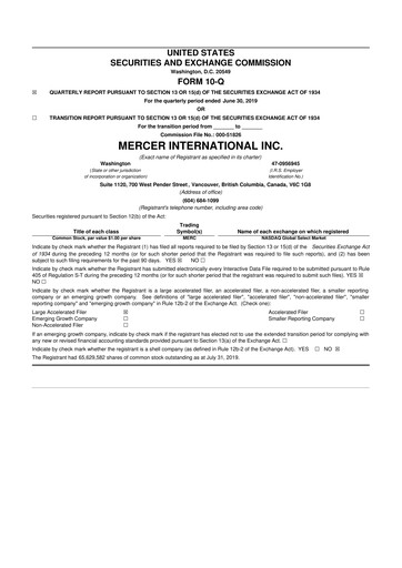 Thumbnail Mercer International 10-Q Quarterly Report FY2019 