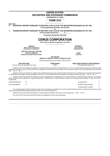 Thumbnail Cerus Corporation 10-Q Quarterly Report FY 