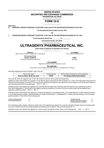 Thumbnail Ultragenyx Pharmaceutical 10-Q Quarterly Report FY2019 