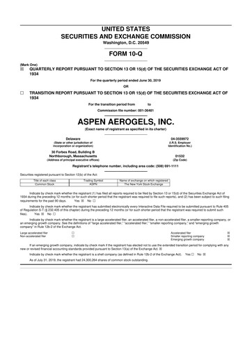 Vorschaubild Aspen Aerogels 10-Q Quartalsbericht 2019 