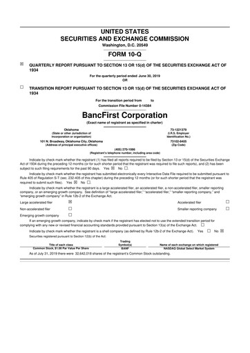 Thumbnail BancFirst 10-Q Quarterly Report FY 
