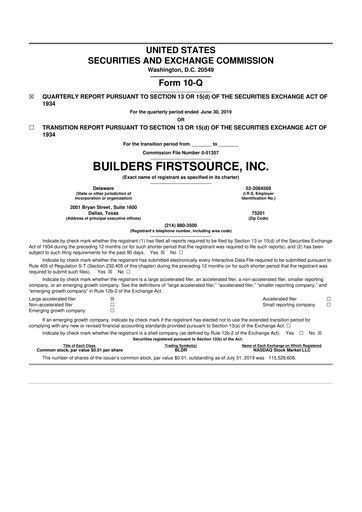 Miniature Builders FirstSource
 10-Q Rapport trimestriel 2019 