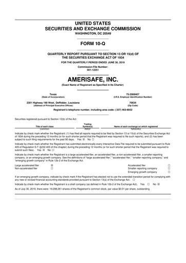 Thumbnail AMERISAFE 10-Q Quarterly Report FY2019 