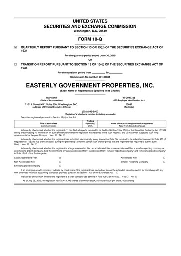 Thumbnail Easterly Government Properties 10-Q Quarterly Report FY2019 