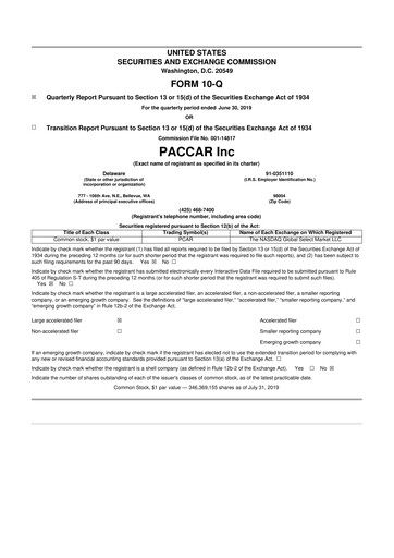 Vorschaubild Paccar 10-Q Quartalsbericht 2019 