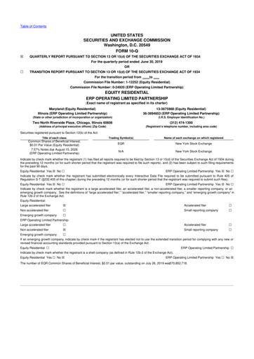 Thumbnail Equity Residential
 10-Q Quarterly Report FY 