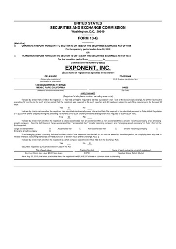 Thumbnail Exponent
 10-Q Quarterly Report FY2019 