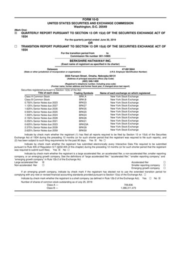 Vorschaubild Berkshire Hathaway  10-Q Quartalsbericht 2019 