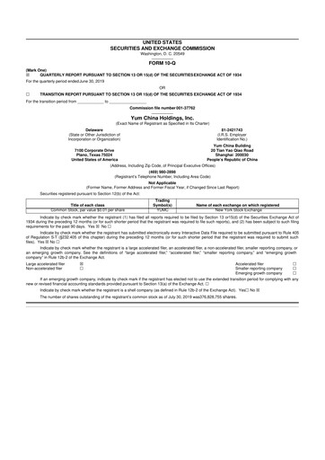 Thumbnail Yum China
 10-Q Quarterly Report FY2019 