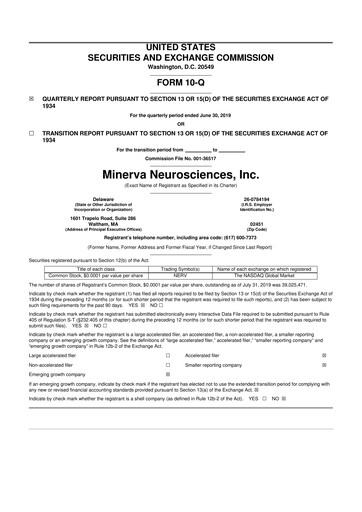 Vorschaubild Minerva Neurosciences
 10-Q Quartalsbericht  
