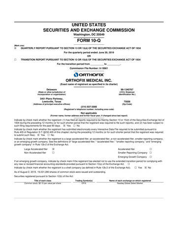 Thumbnail Orthofix Medical
 10-Q Quarterly Report FY2019 