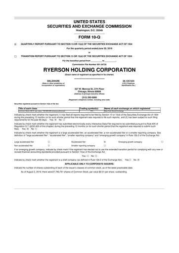 Miniature Ryerson 10-Q Rapport trimestriel 2019 