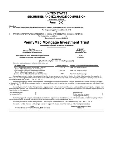 Thumbnail PennyMac Mortgage Investment Trust 10-Q Quarterly Report FY2019 