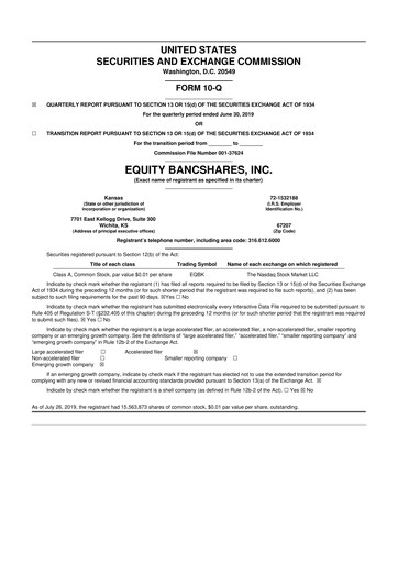 Vorschaubild Equity Bancshares 10-Q Quartalsbericht 2019 