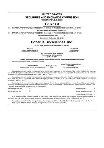 Thumbnail Coherus BioSciences
 10-Q Quarterly Report FY2019 