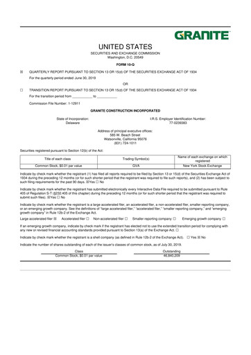 Thumbnail Granite Construction
 10-Q Quarterly Report FY2019 