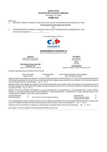 Thumbnail CrossAmerica Partners 10-Q Quarterly Report FY2019 