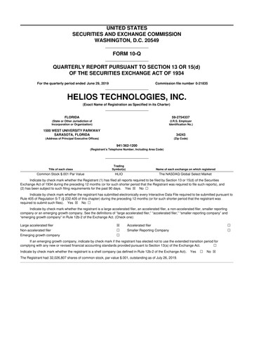 Thumbnail Helios Technologies 10-Q Quarterly Report FY2019 
