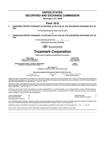 Thumbnail Trustmark 10-Q Quarterly Report FY2019 