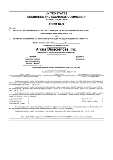 Thumbnail Arcus Biosciences
 10-Q Quarterly Report FY2019 