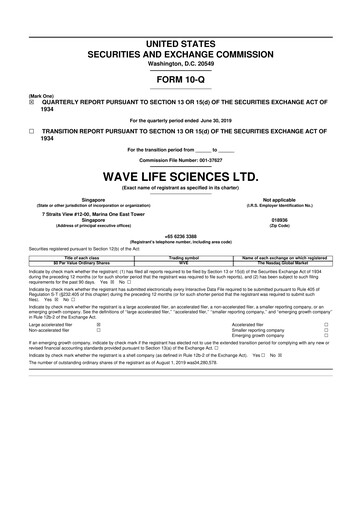 Thumbnail Wave Life Sciences 10-Q Quarterly Report FY2019 