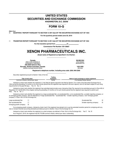 Thumbnail Xenon Pharmaceuticals 10-Q Quarterly Report FY2019 