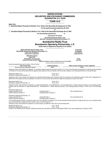 Thumbnail Brandywine Realty Trust
 10-Q Quarterly Report FY 