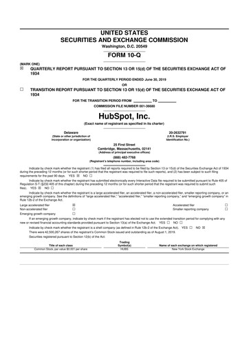 Vorschaubild HubSpot 10-Q Quartalsbericht 2019 