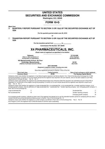 Thumbnail X4 Pharmaceuticals
 10-Q Quarterly Report FY2019 
