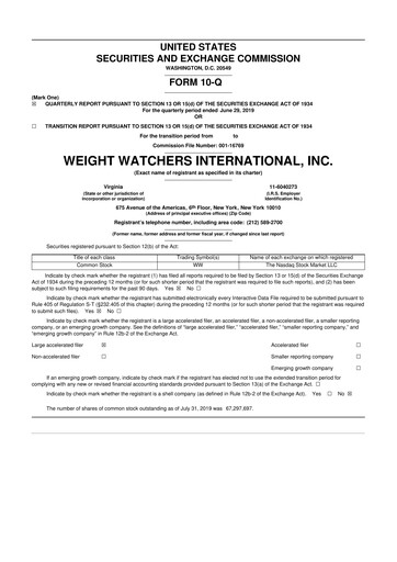 Thumbnail Weight Watchers 10-Q Quarterly Report FY2019 