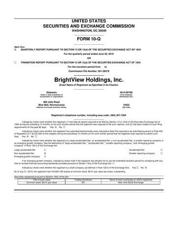 Thumbnail BrightView
 10-Q Quarterly Report FY2019 