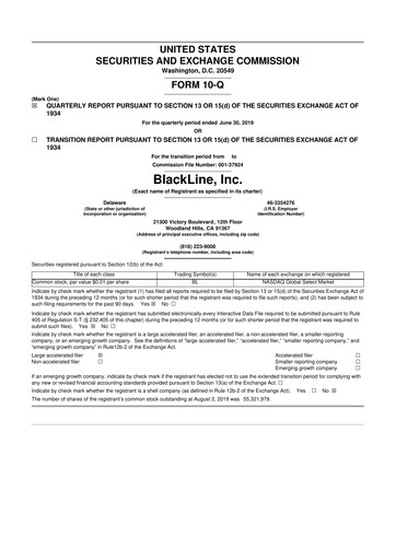 Miniature BlackLine 10-Q Rapport trimestriel 2019 