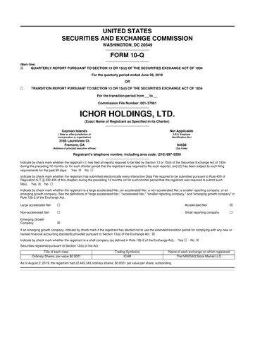 Thumbnail Ichor Systems 10-Q Quarterly Report FY2019 