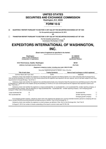 Thumbnail Expeditors International 10-Q Quarterly Report FY2019 