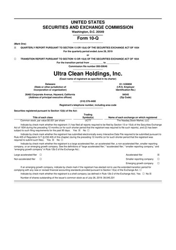 Vorschaubild UCT (Ultra Clean Holdings) 10-Q Quartalsbericht 2019 