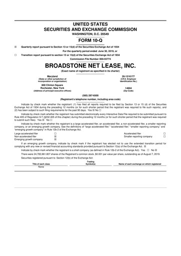 Vorschaubild Broadstone Net Lease 10-Q Quartalsbericht 2019 