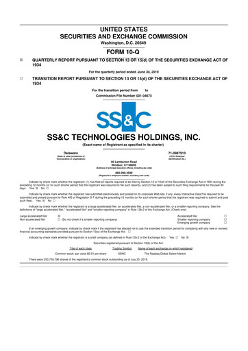 Thumbnail SS&C Technologies
 10-Q Quarterly Report FY2019 