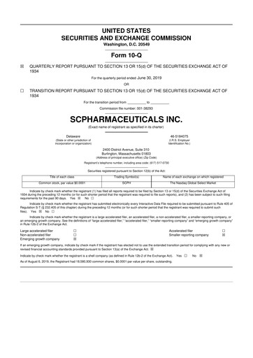 Thumbnail scPharmaceuticals 10-Q Quarterly Report FY2019 