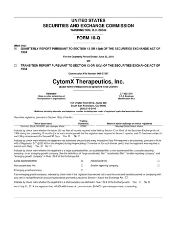 Thumbnail CytomX Therapeutics
 10-Q Quarterly Report FY2019 